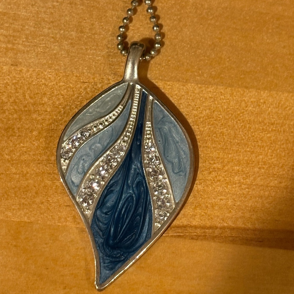 Vintage Kenneth Cole Rhinestone Accent Blue and Silver Leaf Necklace